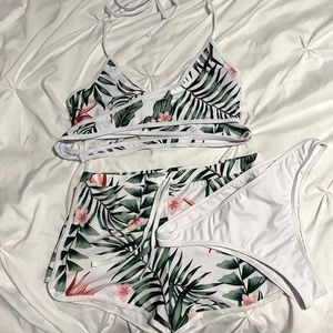 3pack Tropical Cross Wrap Co-ord Bikini Swimsuit
